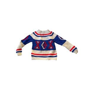 80s Kids Prester Acrylic Sweater Size‎ 6 Geometric Pattern Blue White Red